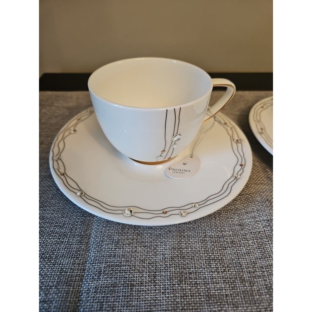 Prouna Jewelry Princess Cup & Saucer With Swarovski Crystals (Set Of 2)